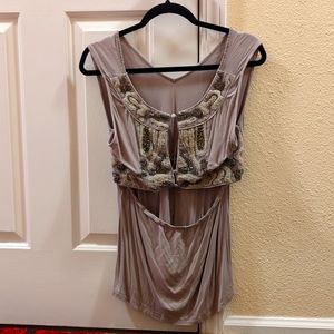 Bke women's grey tank with cut out back, beaded